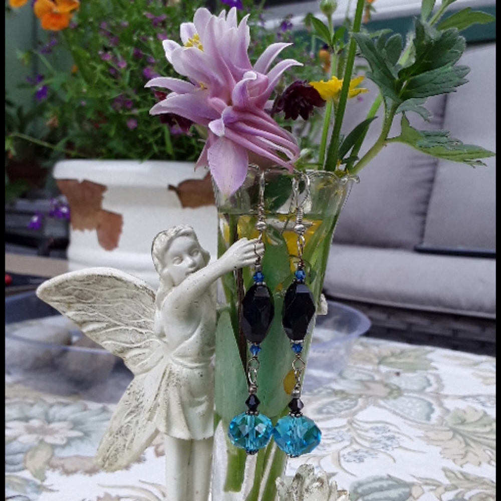 Silver, black and blue earrings